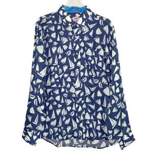 Limo Land XL Mens Shirt Mens Blue Sailboat 100% Linen Coastal Italy